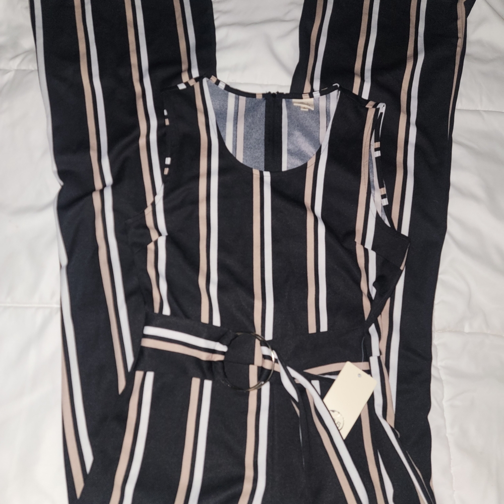 Elegant Black and White Striped Jumpsuit